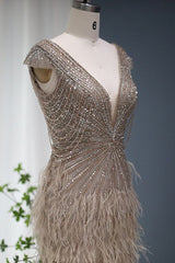 Diamond Feathers Sexy V Neck Mermaid Evening Dress-ballbellauk