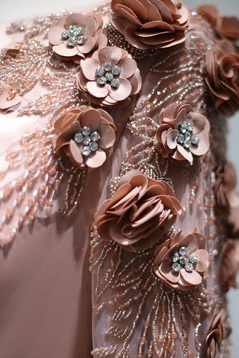 Elegant A Line Prom Dress UK with Long Sleeves and Flower Appliques-ballbellauk