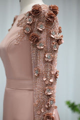 Elegant A Line Prom Dress UK with Long Sleeves and Flower Appliques-ballbellauk