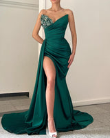 Elegant Emerald Green V Neck Mermaid Prom Dress UK With Long Split-ballbellauk