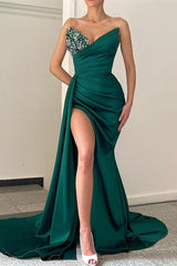 Elegant Emerald Green V Neck Mermaid Prom Dress UK With Long Split-ballbellauk