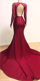 Elegant Evening Dresses With Lace Appliques - Long Sleeves Mermaid-ballbellauk