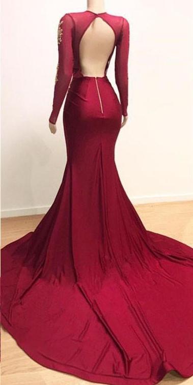 Elegant Evening Dresses With Lace Appliques - Long Sleeves Mermaid-ballbellauk