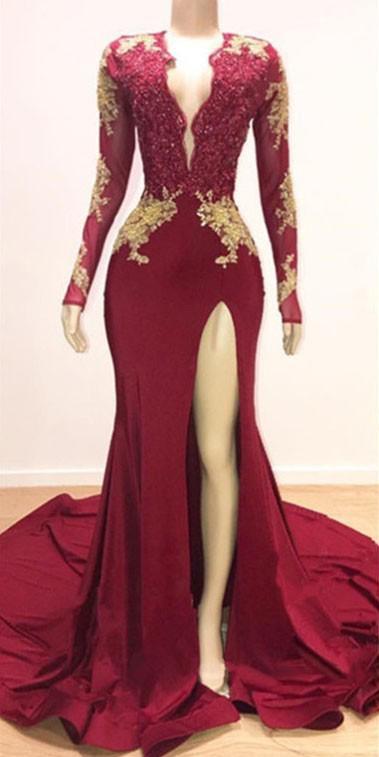 Elegant Evening Dresses With Lace Appliques - Long Sleeves Mermaid-ballbellauk