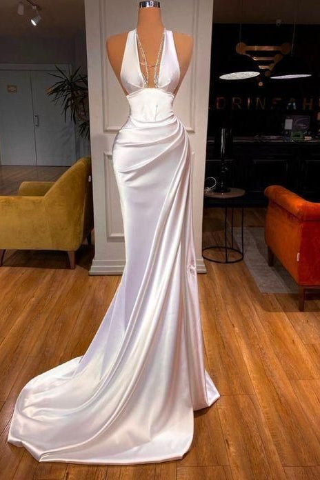 Elegant Halter V-Neck Mermaid Prom Dress UK-ballbellauk