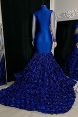Elegant High Neck Long Sleeves Formal Wears Mermaid Flowers Bottom With Beads-ballbellauk