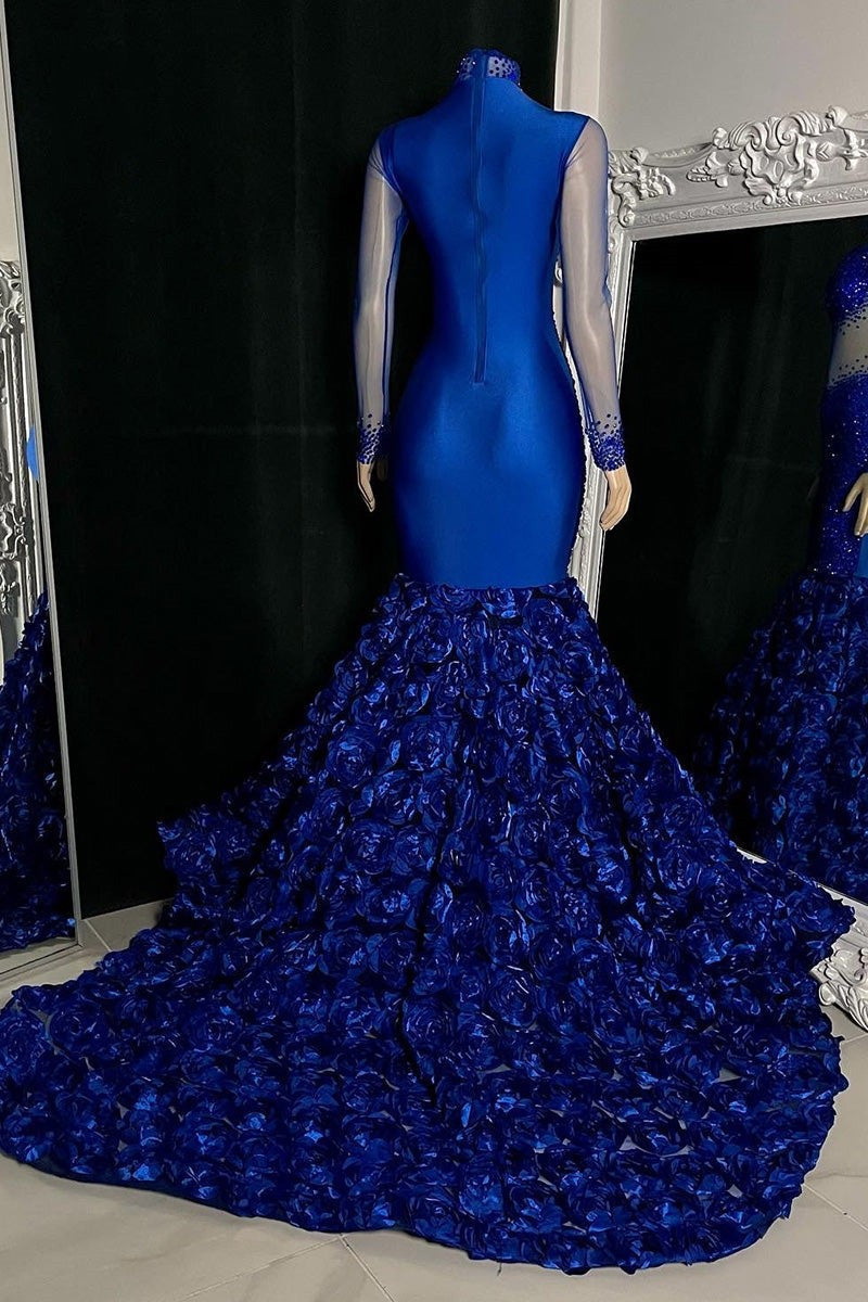 Elegant High Neck Long Sleeves Formal Wears Mermaid Flowers Bottom With Beads-ballbellauk