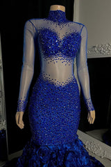 Elegant High Neck Long Sleeves Formal Wears Mermaid Flowers Bottom With Beads-ballbellauk