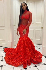 Elegant High Neck Long Sleeves Formal Wears Mermaid Flowers Bottom With Beads-ballbellauk