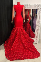 Elegant High Neck Long Sleeves Formal Wears Mermaid Flowers Bottom With Beads-ballbellauk