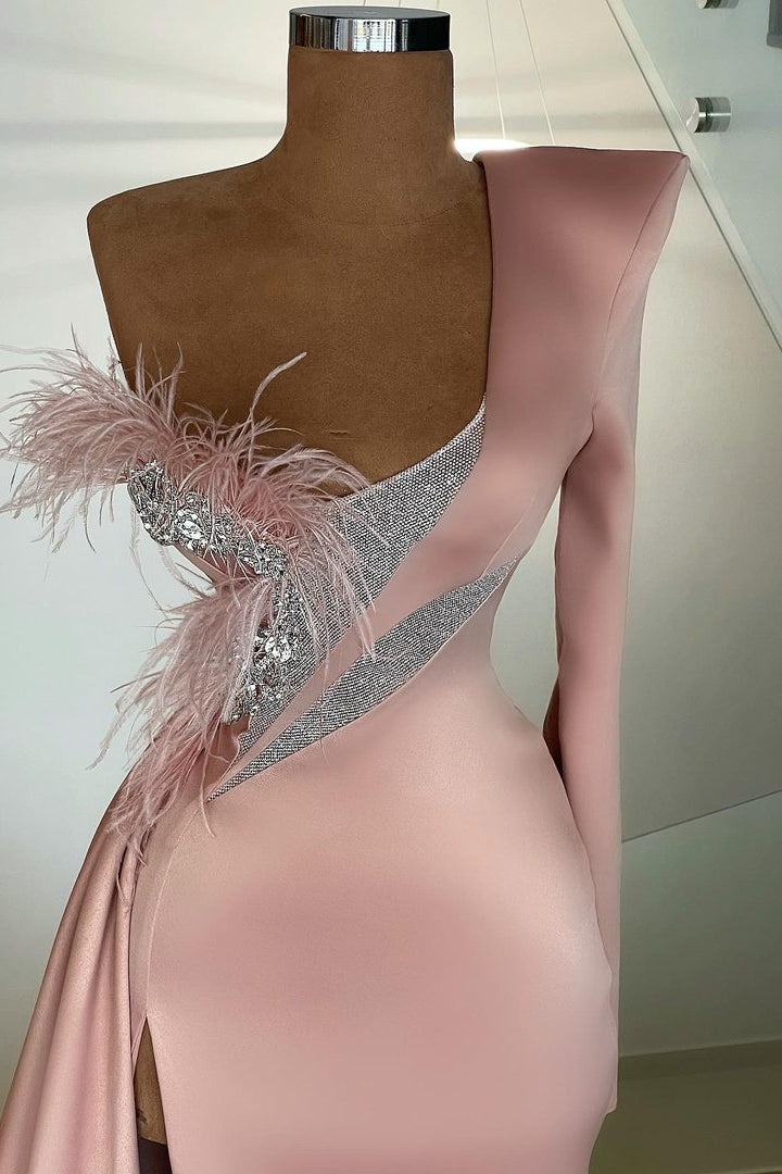 Elegant Long Sleeve One Shoulder Mermaid Prom Dress Long Split-ballbellauk
