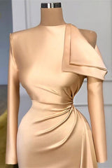 Elegant Long Sleeves Champagne Prom Dresses Mermaid High Neck-ballbellauk