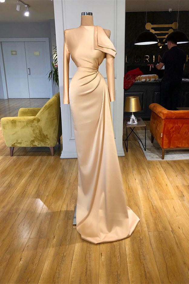 Elegant Long Sleeves Champagne Prom Dresses Mermaid High Neck-ballbellauk