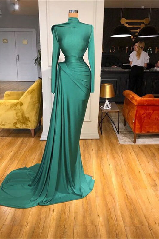 Elegant Long Sleeves Green High Neck Prom Dress UK Mermaid with Ruffle-ballbellauk