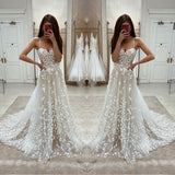 Elegant Long Wedding Dress Tulle With Appliques Spaghetti-Straps-ballbellauk