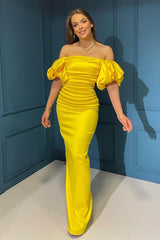 Elegant Mermaid Evening Dress with Off-The-Shoulder Bubble Sleeves-ballbellauk