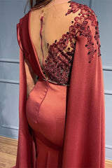 Elegant Mermaid Evening Dress with Ruffles and Beads Appliques - Rust-ballbellauk