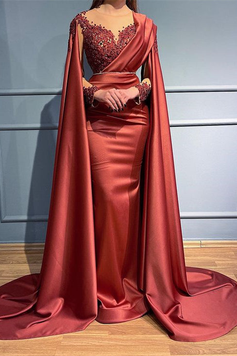 Elegant Mermaid Evening Dress with Ruffles and Beads Appliques - Rust-ballbellauk