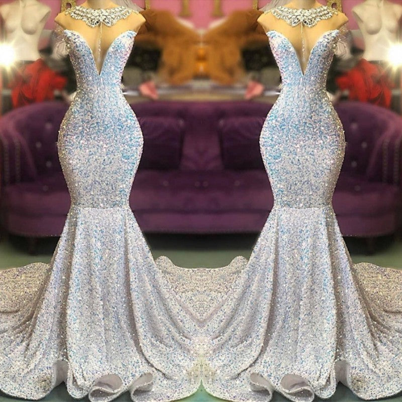 Elegant Mermaid Long Evening Prom Dress On Sale Sequins-ballbellauk