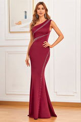 Elegant Mermaid One Shoulder Evening Dress With Beads Online-ballbellauk