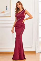 Elegant Mermaid One Shoulder Evening Dress With Beads Online-ballbellauk