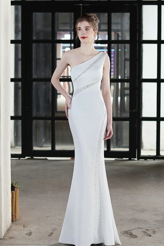 Elegant Mermaid One Shoulder Evening Dress With Beads Online-ballbellauk