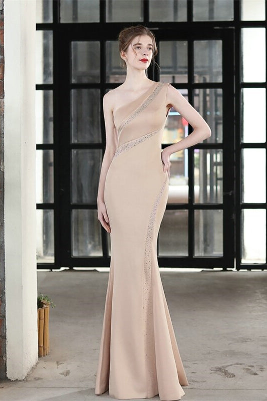 Elegant Mermaid One Shoulder Evening Dress With Beads Online-ballbellauk