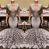 Elegant Mermaid V-Neck Prom Dress UK with Appliques and Flowers Bottom-ballbellauk
