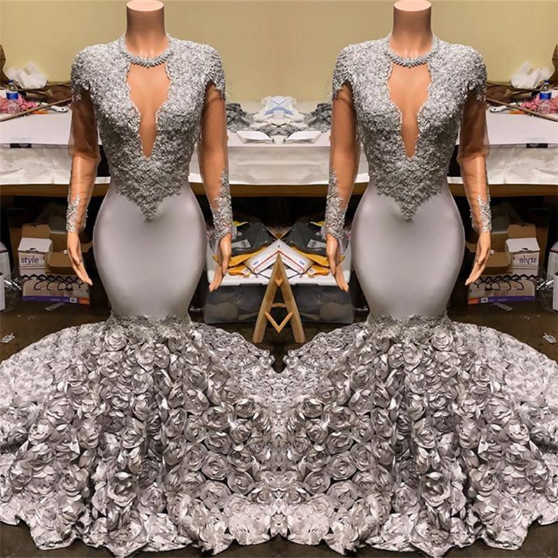 Elegant Mermaid V-Neck Prom Dress UK with Appliques and Flowers Bottom-ballbellauk