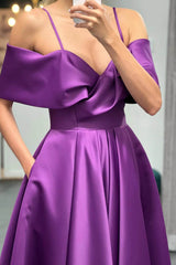 Elegant Purple Off-The-Shoulder Prom Dress UK ¨C A Line With Pockets-ballbellauk
