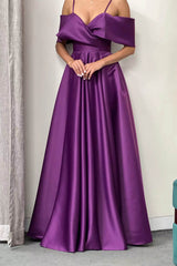 Elegant Purple Off-The-Shoulder Prom Dress UK ¨C A Line With Pockets-ballbellauk