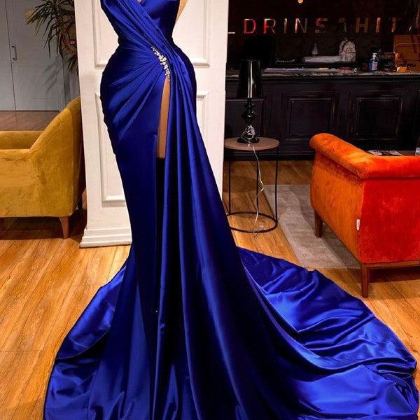 Elegant Royal Blue Prom Dress Mermaid Long Ball Dresses With Split