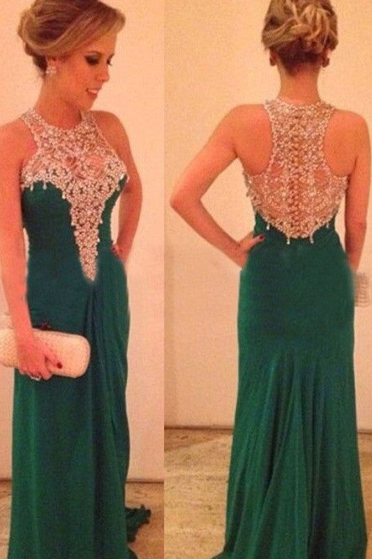 Elegant Scoop Beading Sleeveless Evening Dress Chiffon-ballbellauk