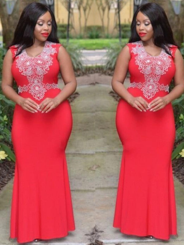 Elegant Scoop Beading Sleeveless Long Satin Plus Size Prom Dress-ballbellauk