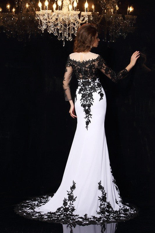 Elegant Scoop Lace Long Sleeves Chiffon Prom Dress-ballbellauk