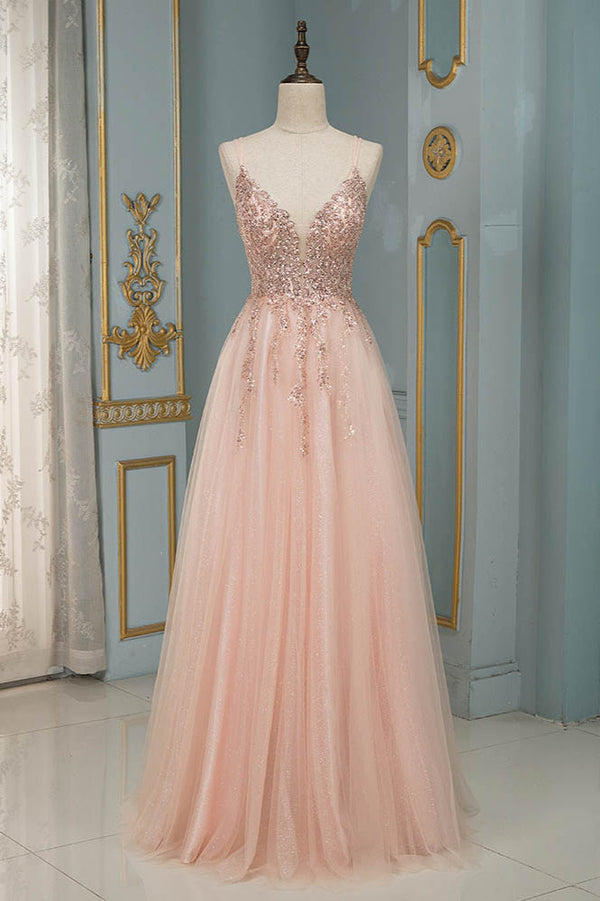 Elegant Sequins Long Evening Prom Dress Floor Length V-Neck-ballbellauk