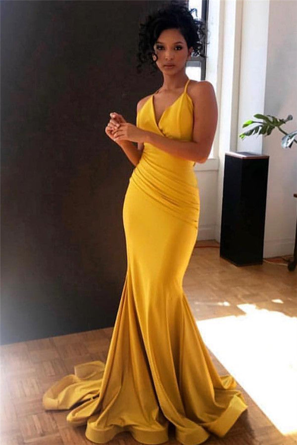 Elegant Spaghetti-Straps Mermaid Long Evening Gown-ballbellauk