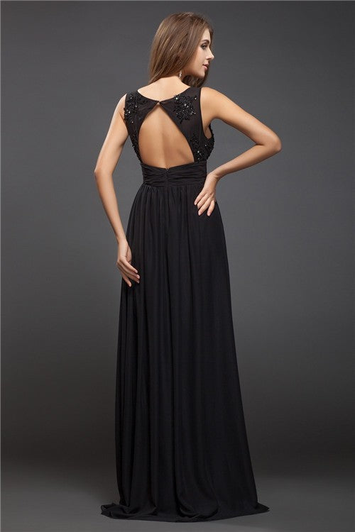 Elegant V-Neck Beading Sleeveless Lace Long Evening Dress Chiffon-ballbellauk