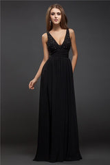 Elegant V-Neck Beading Sleeveless Lace Long Evening Dress Chiffon-ballbellauk