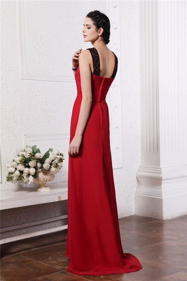 Elegant V-Neck Beading Sleeveless Long Evening Dress Chiffon-ballbellauk