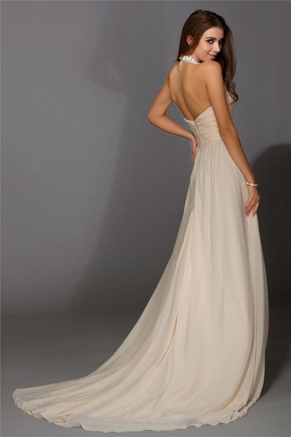 Elegant V-Neck Beading Sleeveless Long Evening Dress Chiffon-ballbellauk