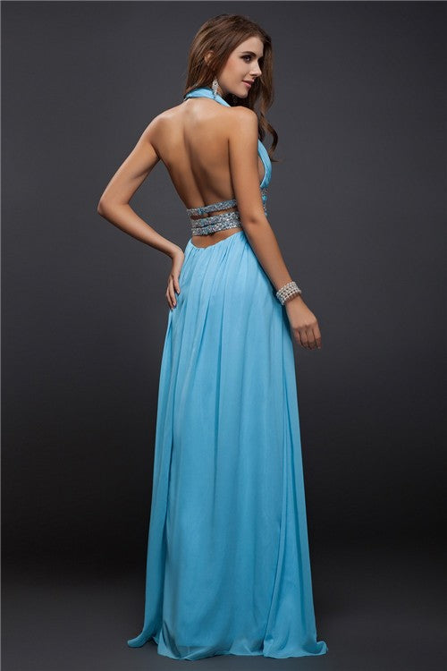 Elegant V-Neck Beading Sleeveless Long Evening Dress Chiffon-ballbellauk
