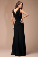 Elegant V-Neck Sleeveless Long Beading Lace Evening Dress Chiffon-ballbellauk