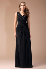 Elegant V-Neck Sleeveless Long Beading Lace Evening Dress Chiffon-ballbellauk