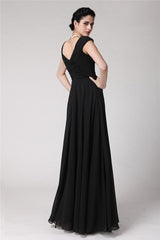 Elegant V-Neck Sleeveless Pleats Long Evening Dress Chiffon-ballbellauk