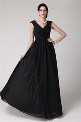 Elegant V-Neck Sleeveless Pleats Long Evening Dress Chiffon-ballbellauk