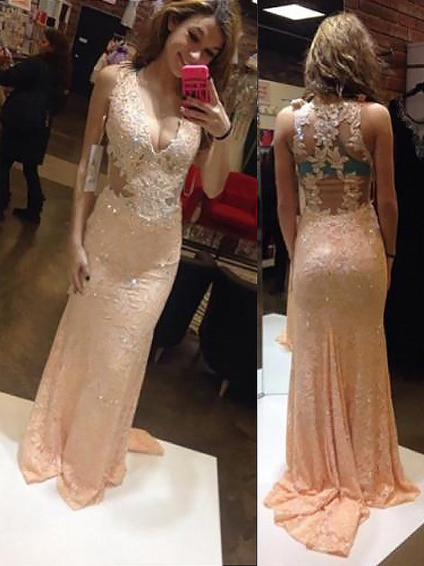 Elegant V-Neck Sleeveless With Appliques Elegant Evening Dress-ballbellauk