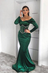 Emerald Mermaid Evening Dress with Long Sleeves and Appliques-ballbellauk