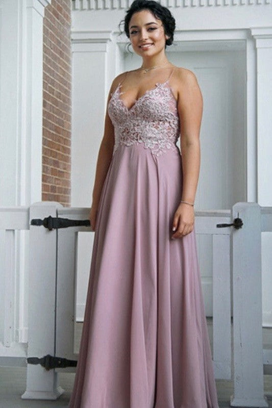 Empire Spaghetti-Straps V-neck Lace Evening Dress Chiffon-ballbellauk
