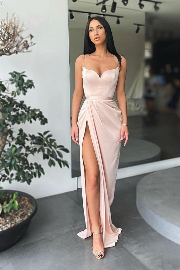 Fabulous Forest green High-split Long Prom Dress Spaghetti-Straps-ballbellauk